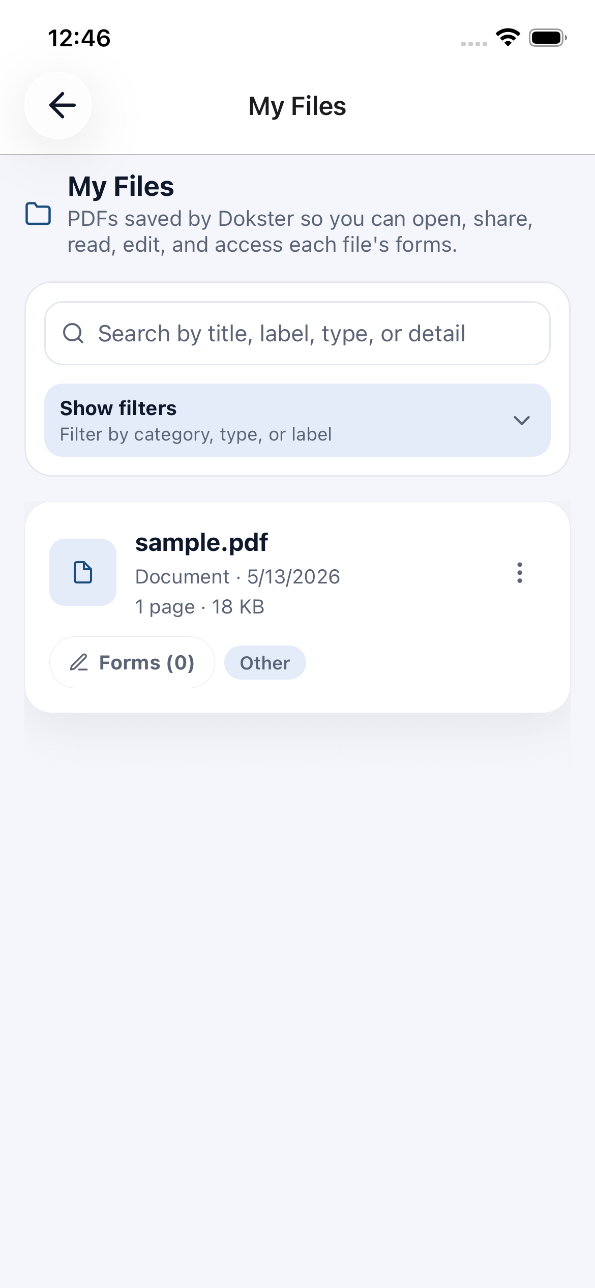 Dokster files screen