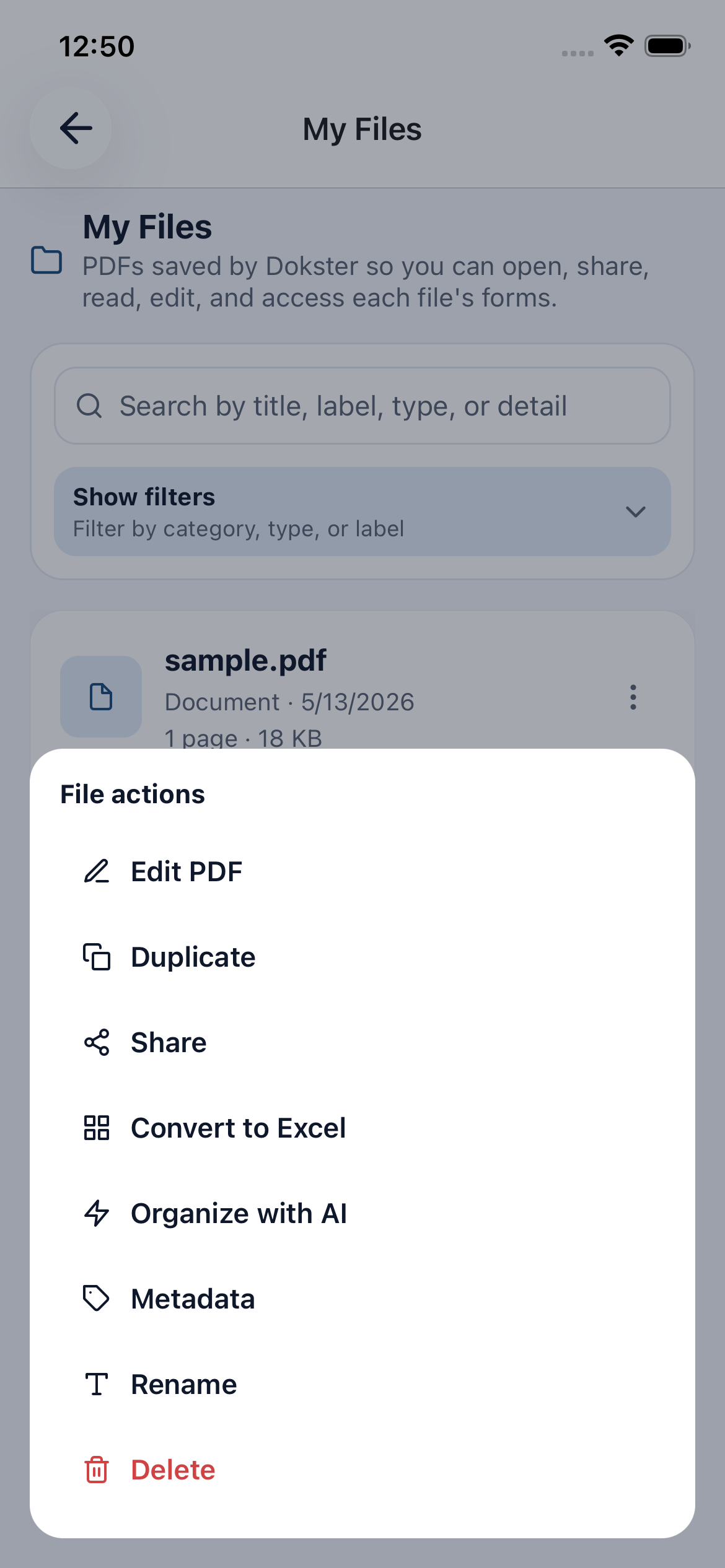Document options screen