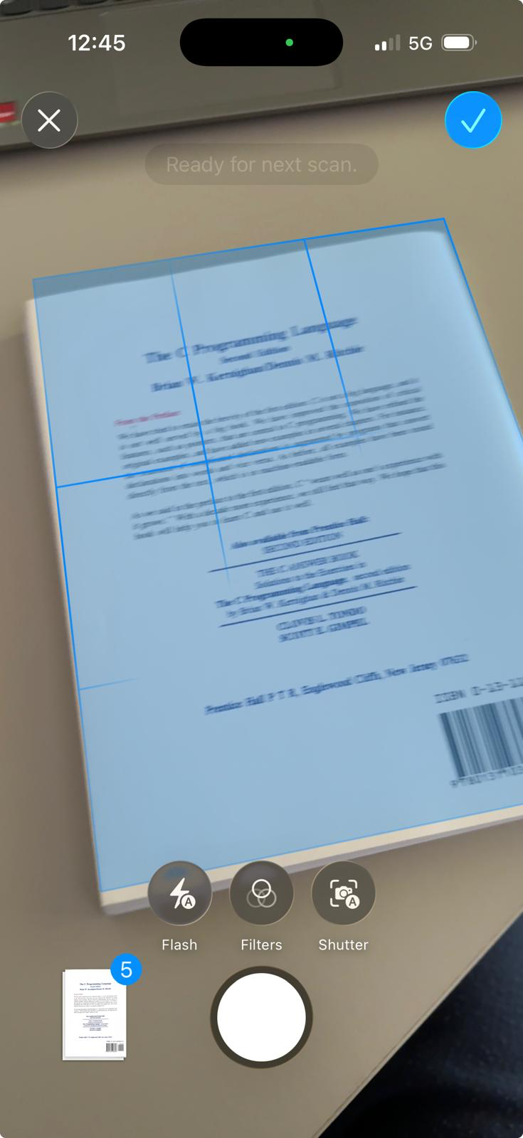 Document scanning screen