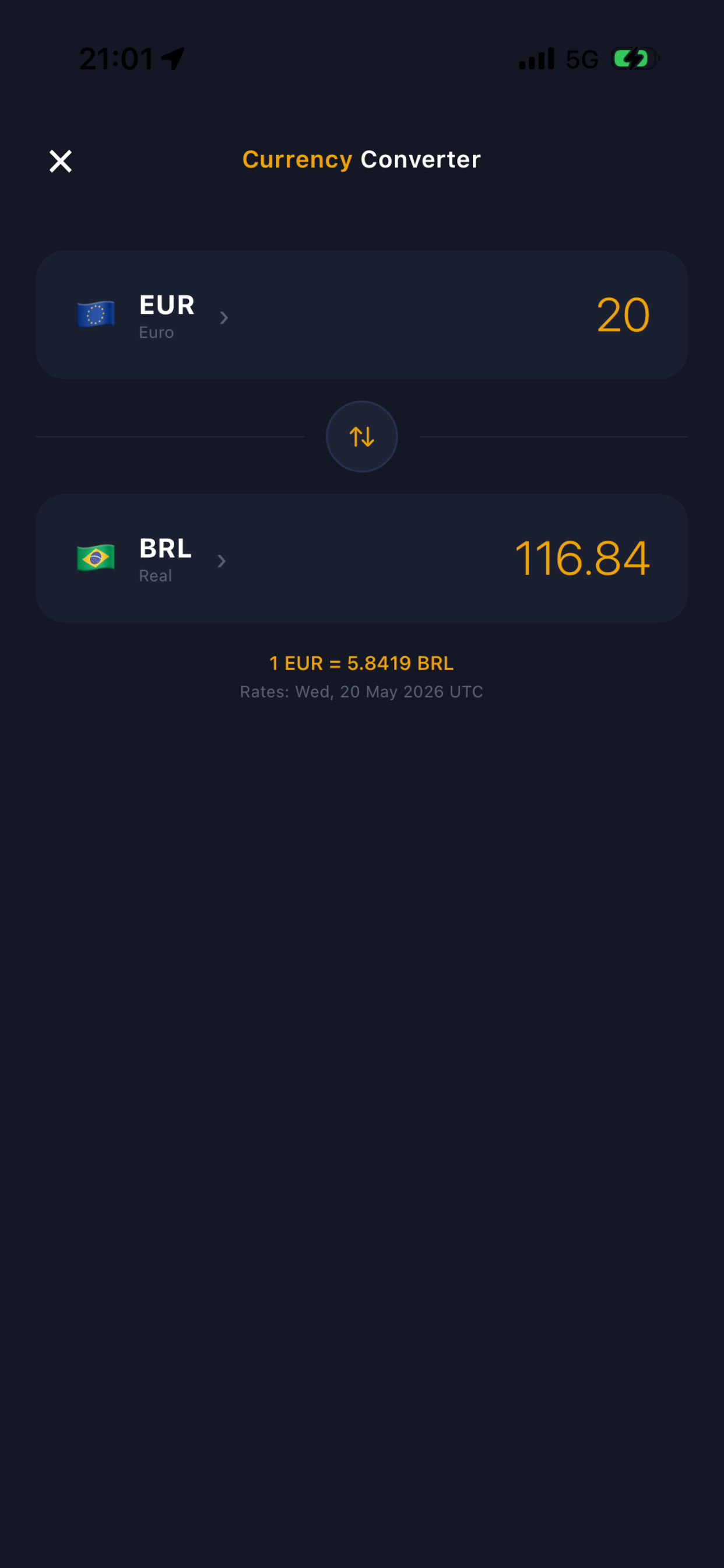 Vaultools currency converter screen
